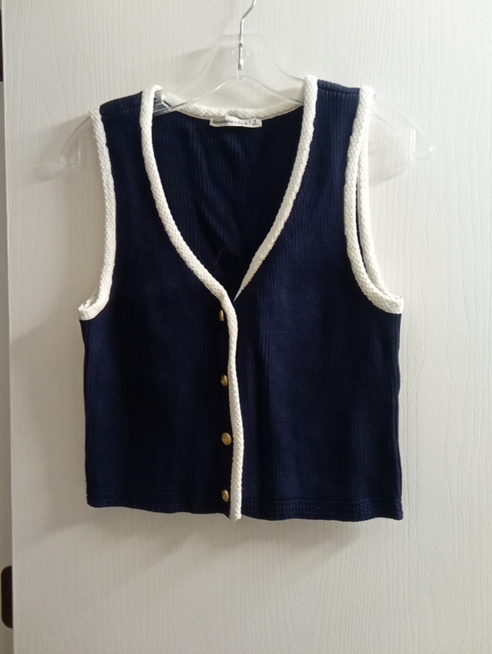 Abercrombie & Fitch Navy Tank Top with White Braided Trim